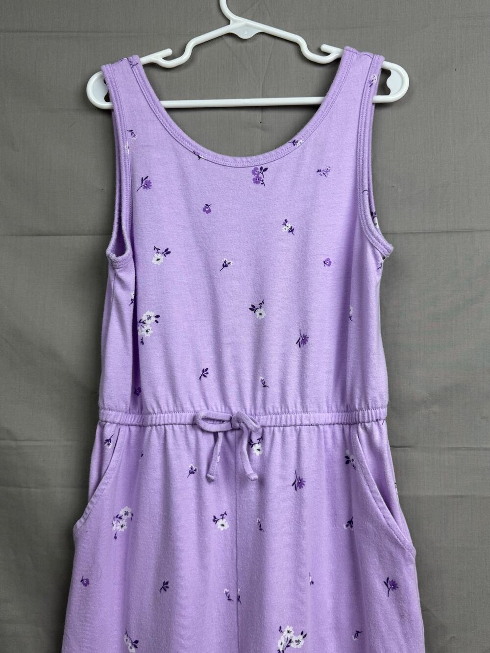 Wonder Nation Girls Sleeveless Lavender Jumpsuit with Floral Pattern, Size M